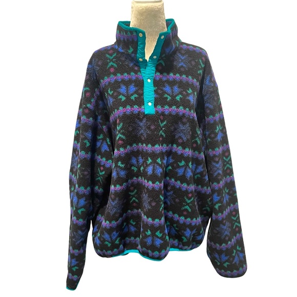 L.L. Bean Tops - L.L Bean Vintage 90’s Fleece Snap Nordic Sweater Sweatshirt Large